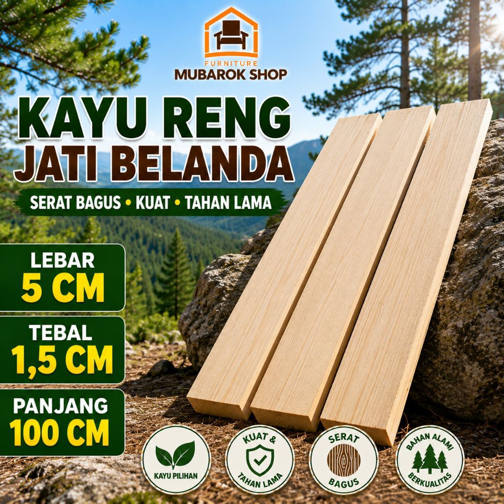 Kayu Reng Jati Belanda 5x1,5 cm Panjang 100 cm | Serat Bagus Kayu Pinus BelandaKayu Reng Jati Beland