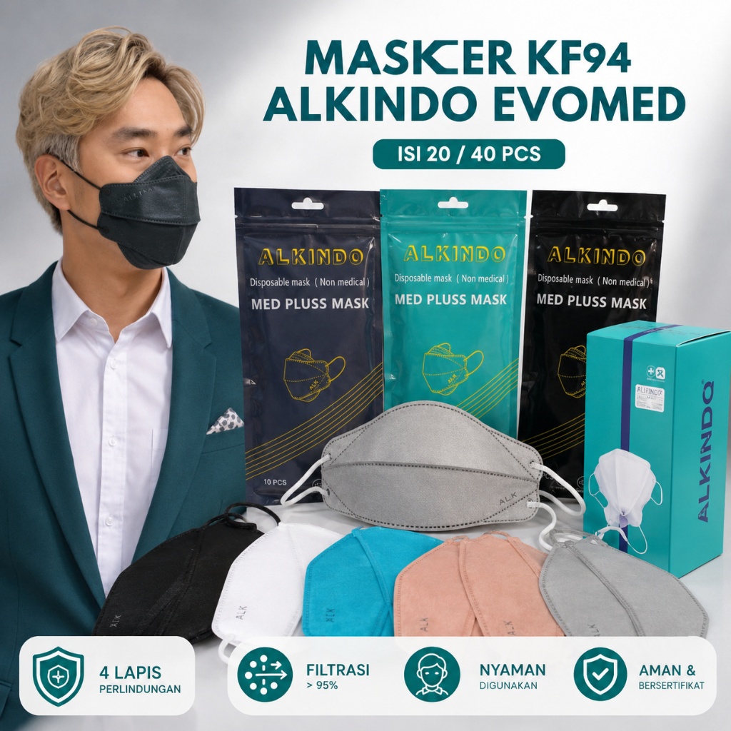 MASKER KF94 4PLY ALK ALKINDO EVO MEDPLUS POKANA ISI 20 / 40 pcs MIX | NEW MASKER KF94 4PLY ALKINDO