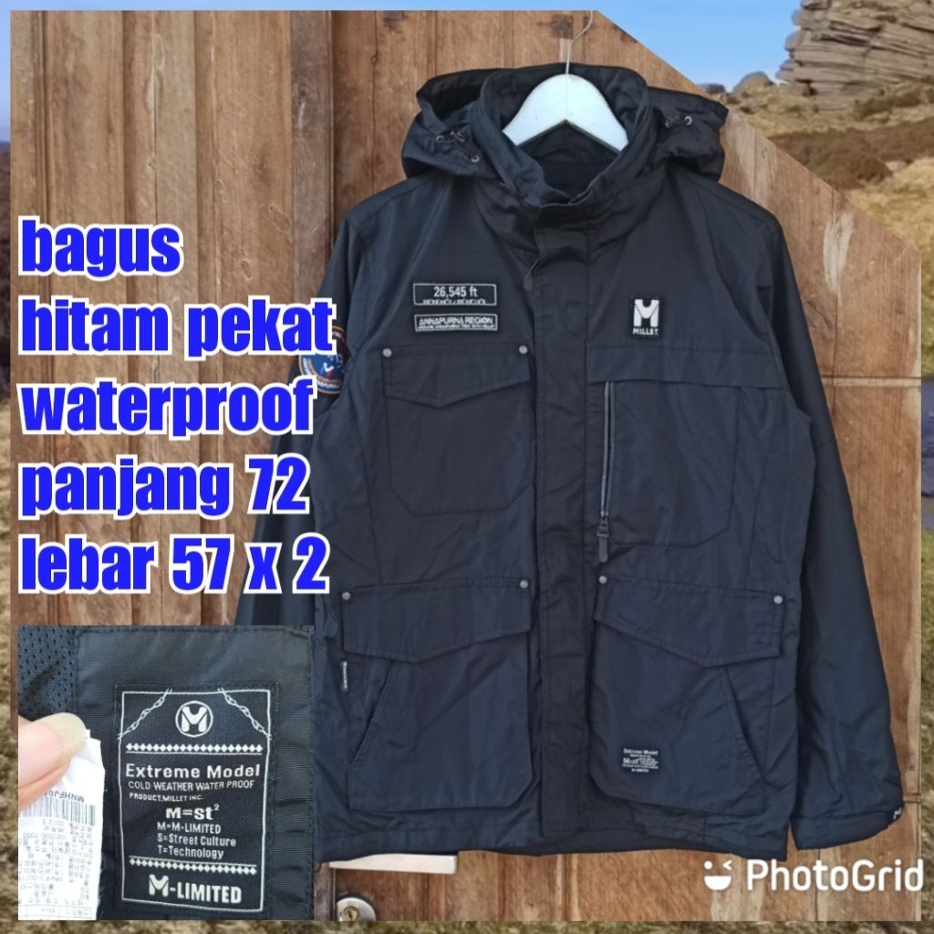 jaket gunung outdoor water waterproof m limited millet hitam