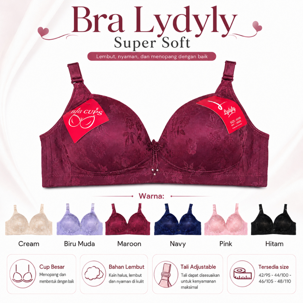 Bra BH Lidily Tanpa Kawat Jumbo C Cup Busa Tipis - Lidily 6589 Big Size
