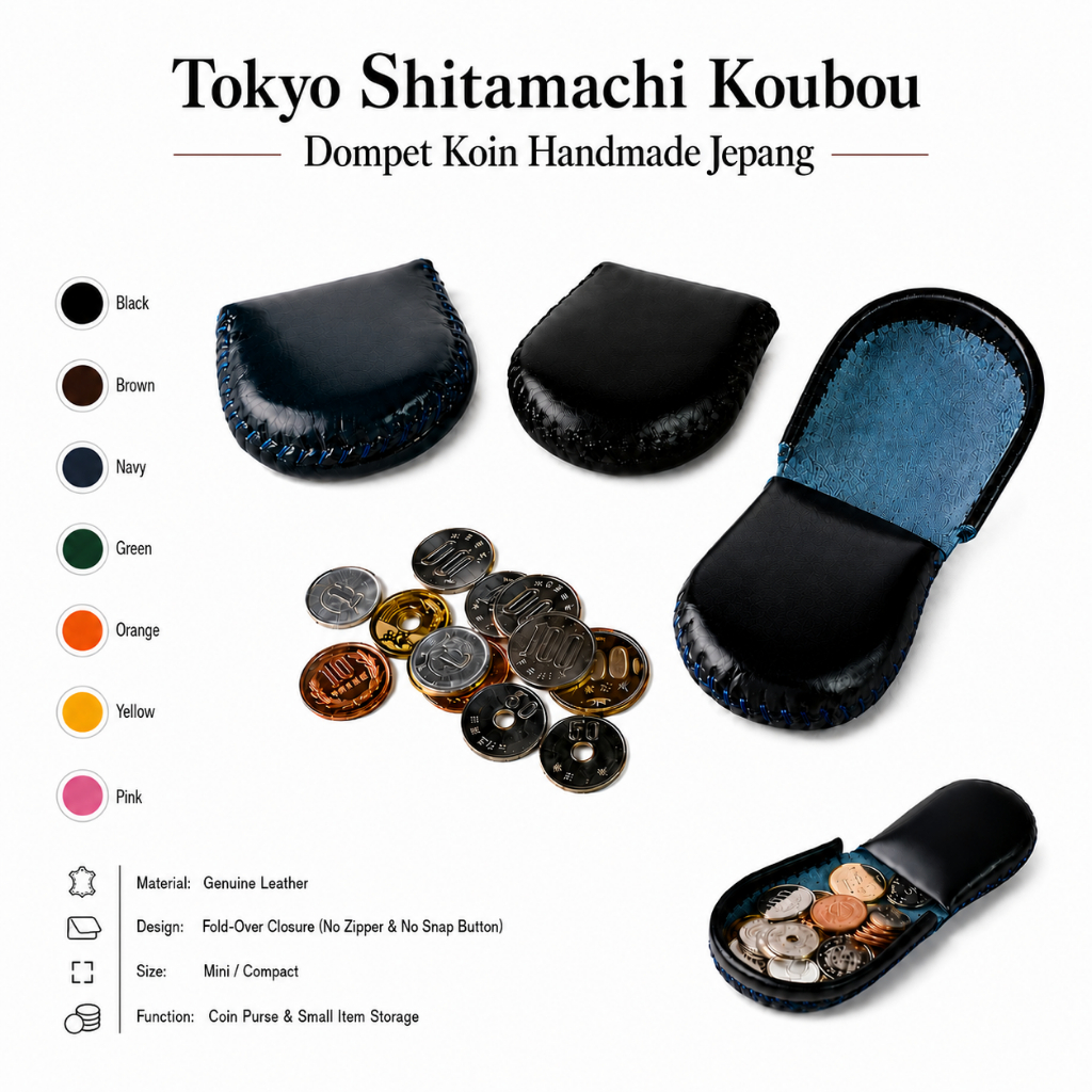 Tokyo Shitamachi Koubou - Dompet Koin Pria Kulit Asli Handmade Jepang