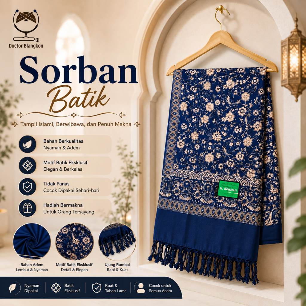 Sorban Anak Laki Laki Gus Iqdam Motif Kashmiri Batik Terompah Rayon Super Adem Surban Habib Bahar