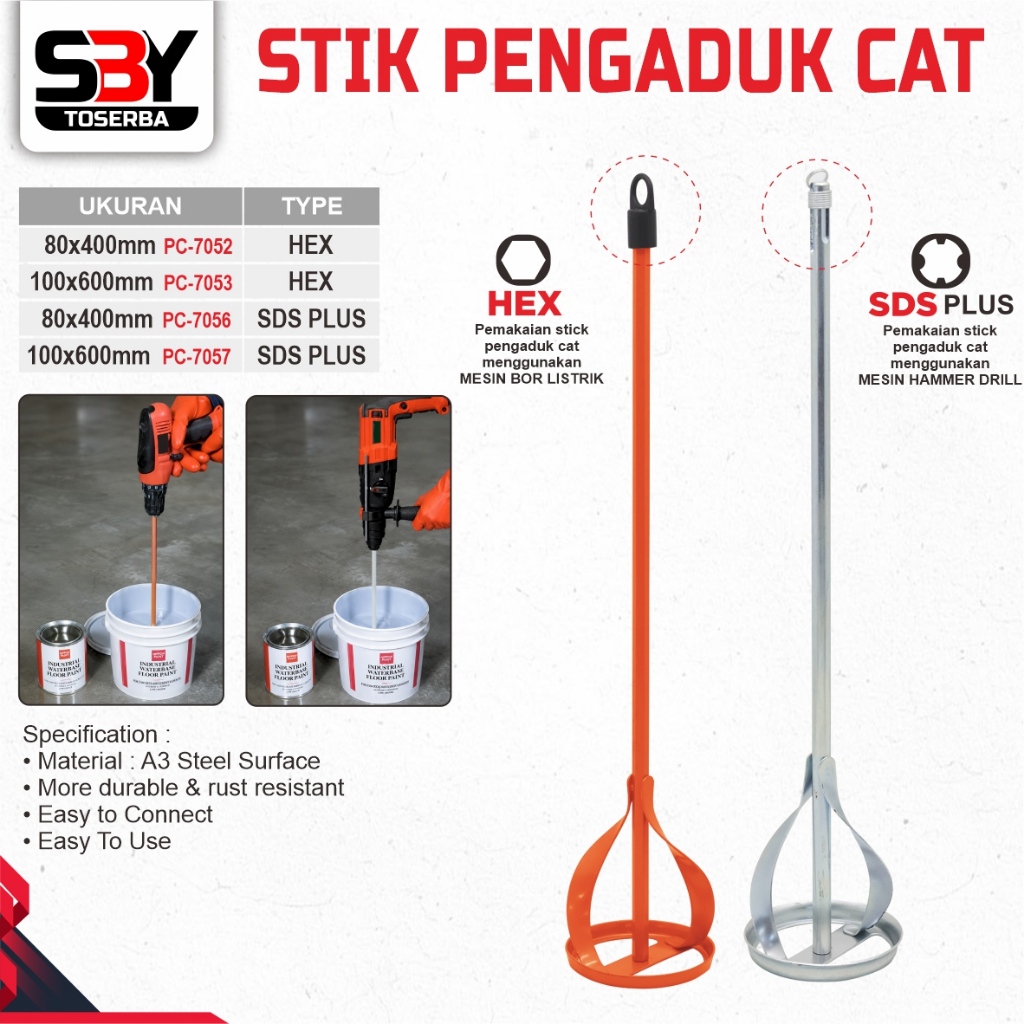 STIK PENGADUK CAT (HEX/SDS PLUS) / PAINT MIXER / STICK ADUKAN CAT / STICK MIXER CAT / MIXER PENGADUK