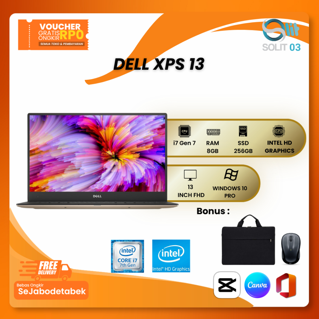 Dell XPS 13 9360 Core i7 SSD 256GB RAM 8GB Layar FHD Windows 11 Pro Mulus Bergaransi – Laptop Second