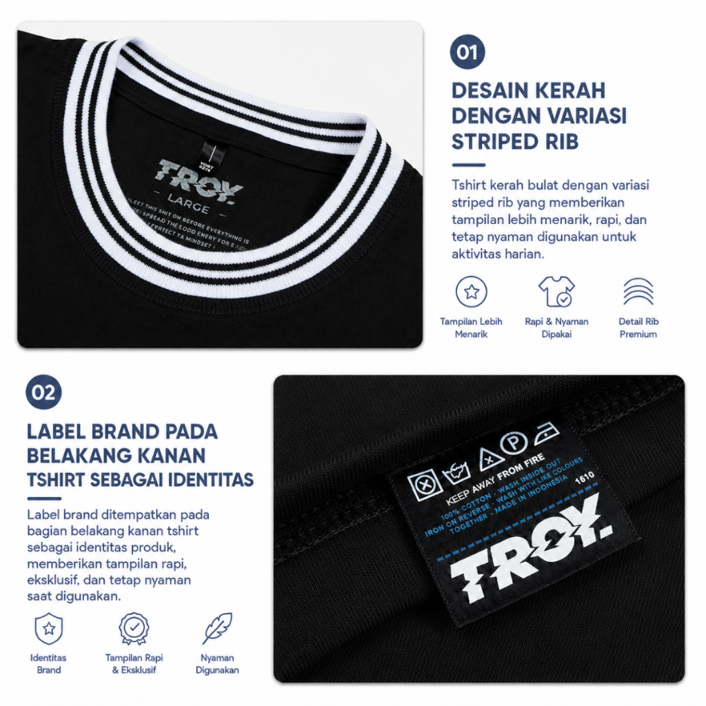 Troy Company Striped Rib Tshirt Black Stonemason - Kaos Pria Lengan Pendek Hitam KST 3080-3W2B