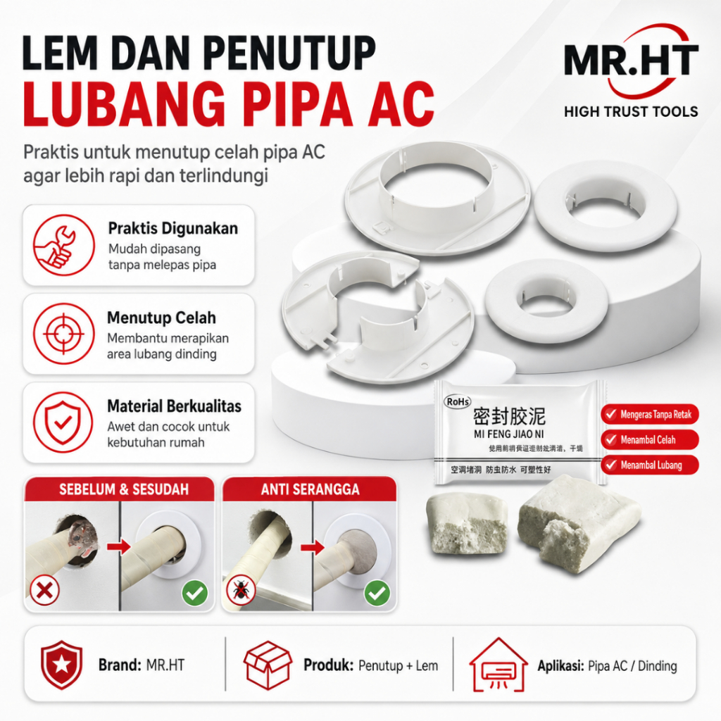 Penutup Lubang Dinding Pipa AC / Lem Penutup Lubang dinding AC HT Hardware