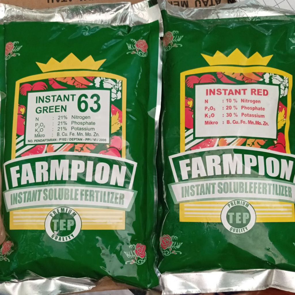 PUPUK FARMPION 500 gram. instant green NPK 21-21-21 dan instant RED NPK 10-20-30
