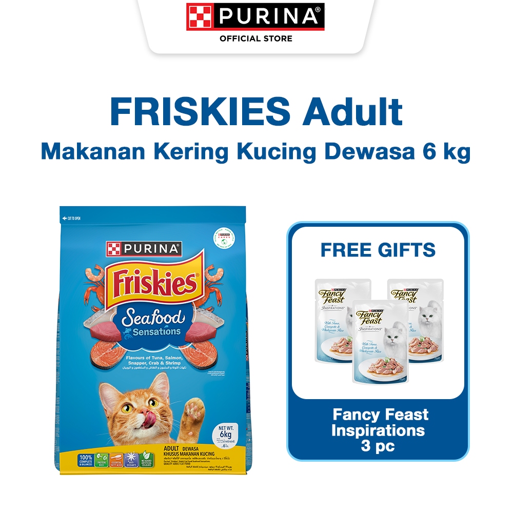 FRISKIES Adult Seafood Sensation 6kg Free Fancy Feast Inspirations 3pcs