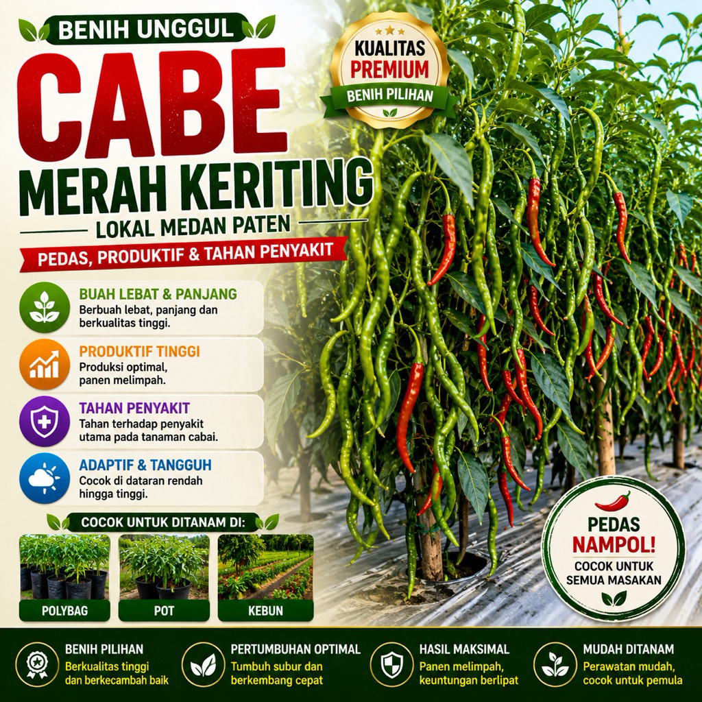 isi 25 Benih /Biji Benih Cabe Merah Keriting Lokal Medan PATEN  - CMK Indrapura Batubara - Bibit Cab