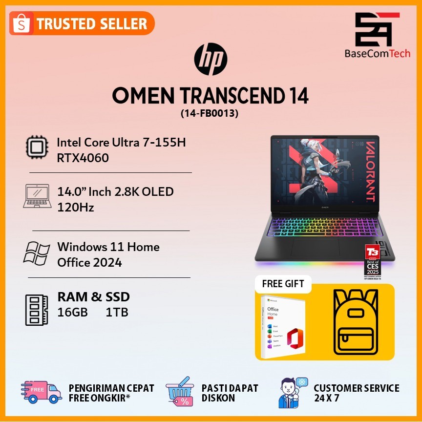 HP Omen Transcend 14 OLED Ultra 7 RTX4060 16GB 1TB 14 Inch 2.8K 120Hz OLED