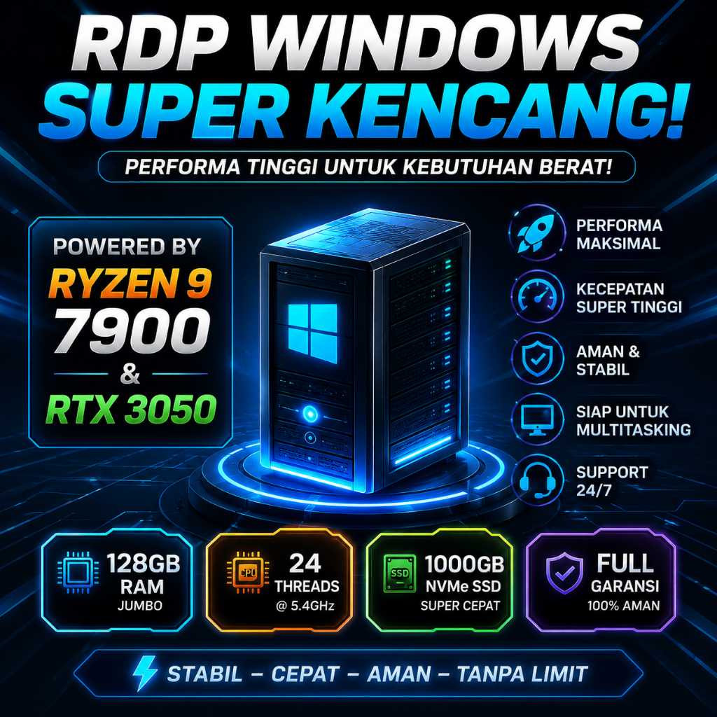 RDP BARAMETAL GPU RYZEN 9 24CPU 128 GBRAM GARANSI 1 BULAN
