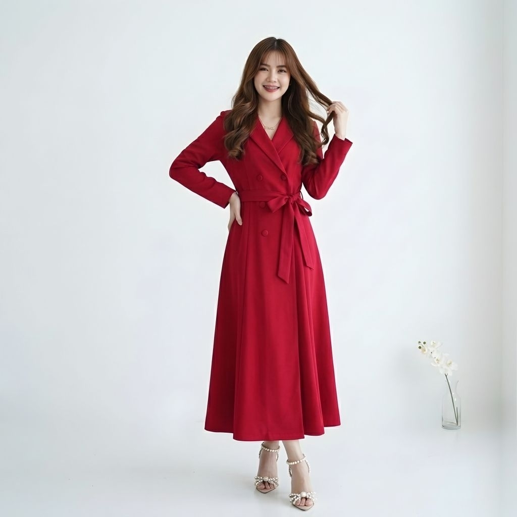 Dress Agnes Semi Blazer Rania Maxi Dress Korea Elegan Simple – Baju Wanita Kondangan Kerja Kantoran 
