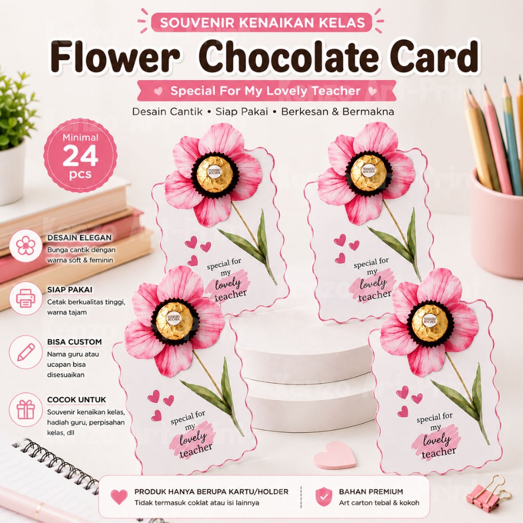 Souvenir Hari Guru Flower Card | Gift Card Coklat Guru | Souvenir Kenaikan Kelas | Souvenir Untuk Gu
