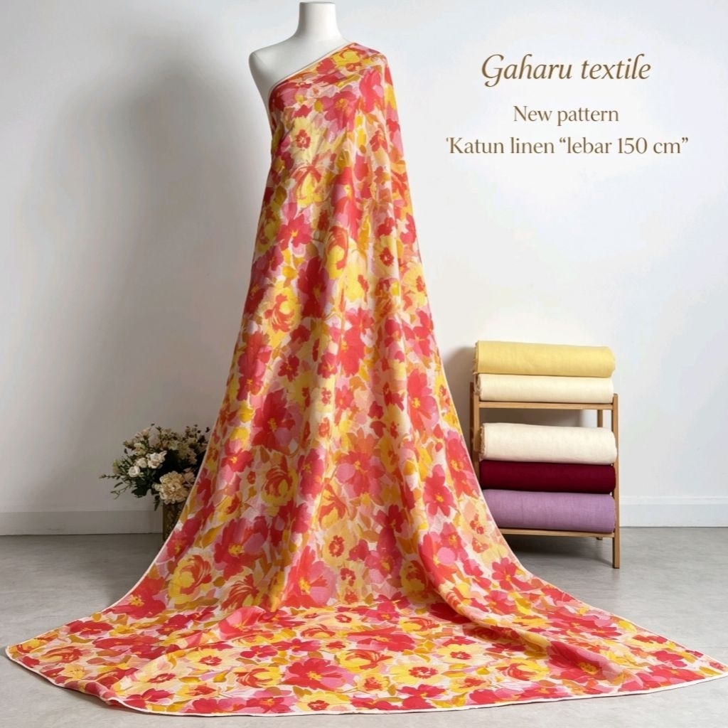 bahan katun linen premium - katun linen motif - linen meteran - linen uniqlo