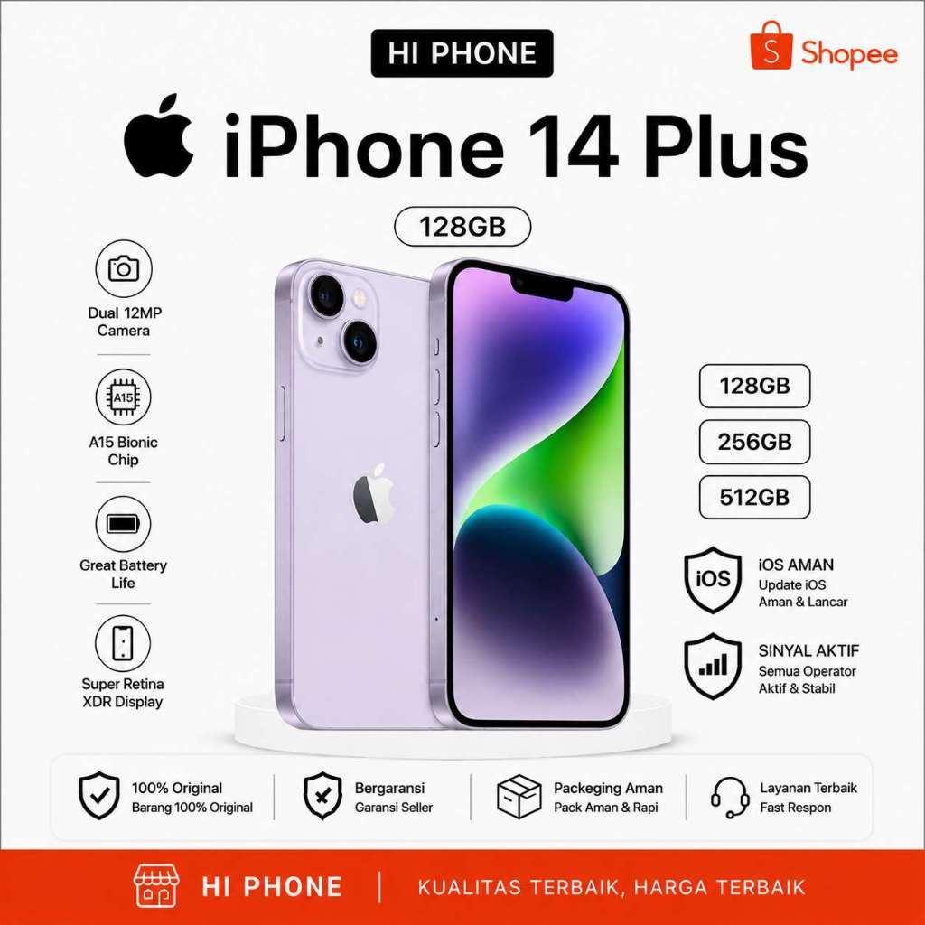 iPhone 14 Plus 128GB/256GB Second Ori Mulus Fullset Bergaransi