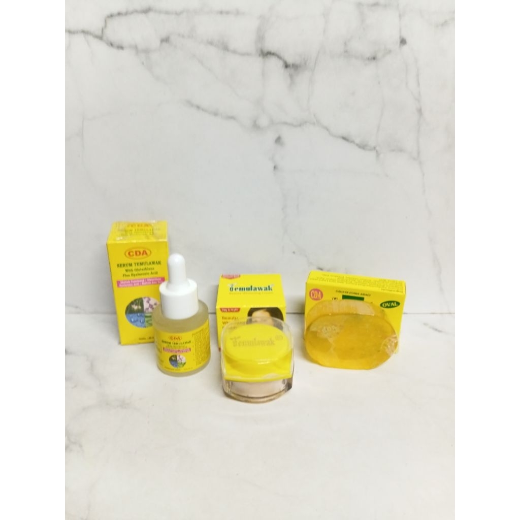Paket 3in1 Creqm Temulawak Beauty Pot Kaca Whit Serum CDA 20ml& Sabun Batang CDA Oval 40gr Original 