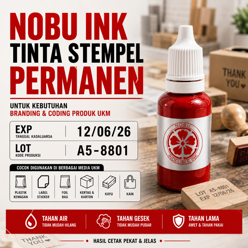 Tinta Stempel Permanen untuk Tanggal Kadaluarsa, Kode Produksi & Nomor Batch pada Plastik Kemasan, L