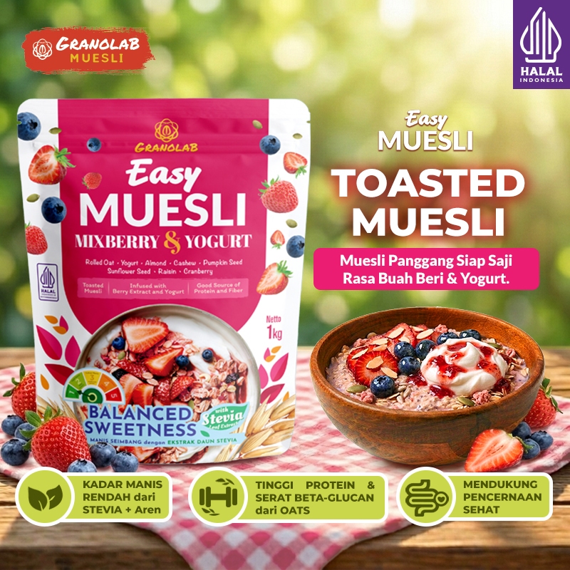 EASY MUESLI MixBerry Yogurt Bits - Toasted Muesli Berry Yogurt Sereal Siap Makan | Granolab Muesli