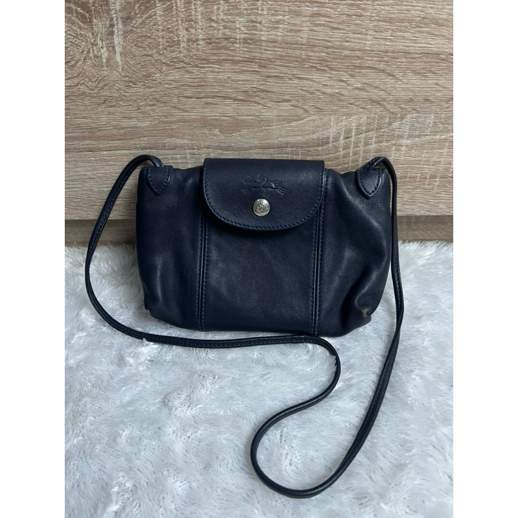 PRELOVED Longchamp 100% AUTHENTIC Le Pliage Cuir Crossbody Bag / Pouch on Strap