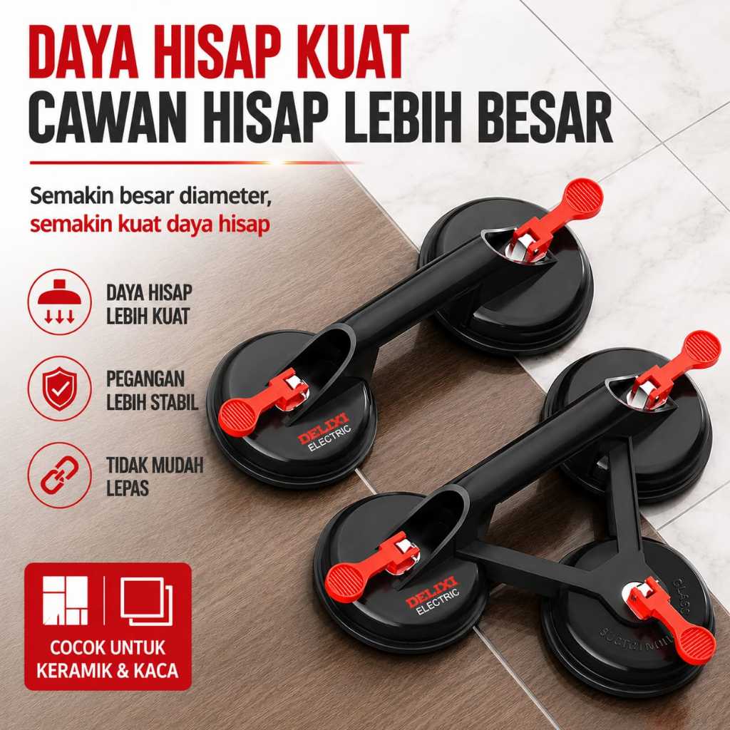 DELIXI ELECTRIC Alat Kop Kaca Single to Triple Glass Suction Cup Stabil Suction Cup Keramik - GTC