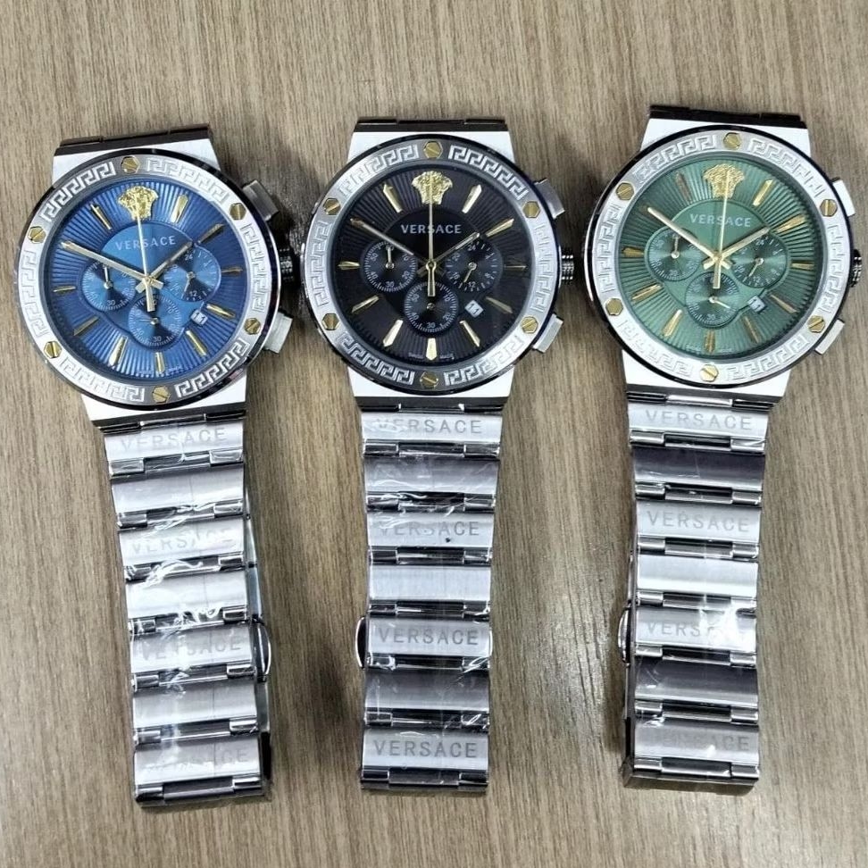 Jam tangan Pria Chronograph Baterai VERSACE Greca Man Stainless steel