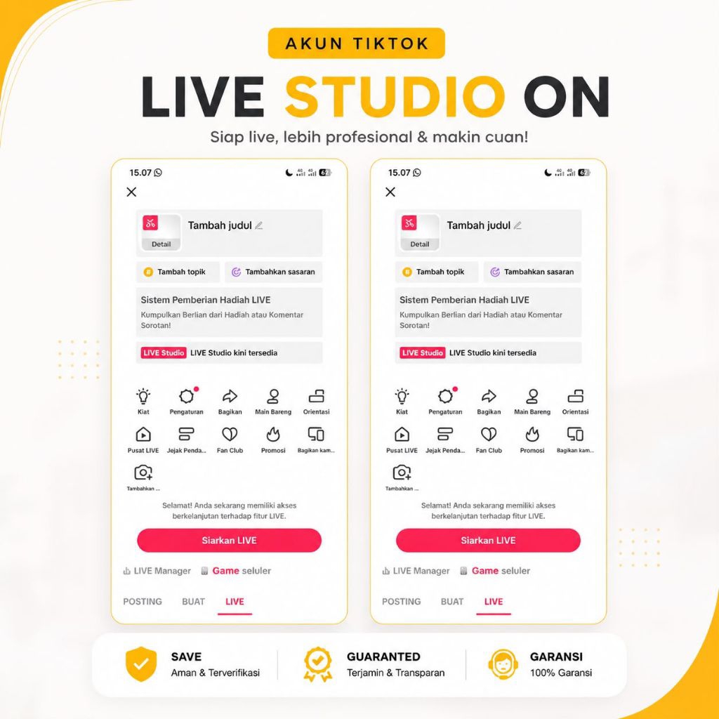 AKUN TIKTOK LIVE STUDIO ON BISA CN 1K FOL