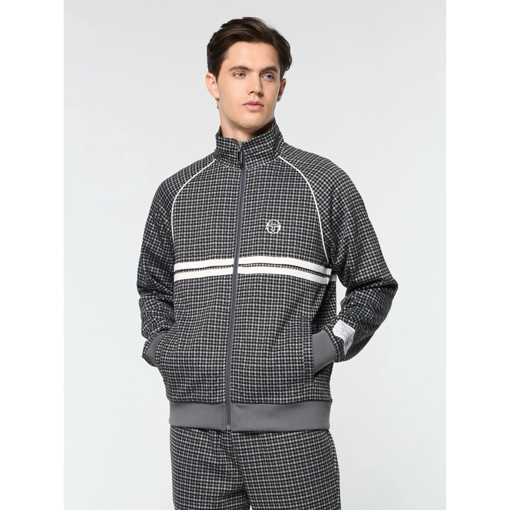 Sergio Tacchini Dallas Houndstooth Tracktop Jacket In Black Beauty