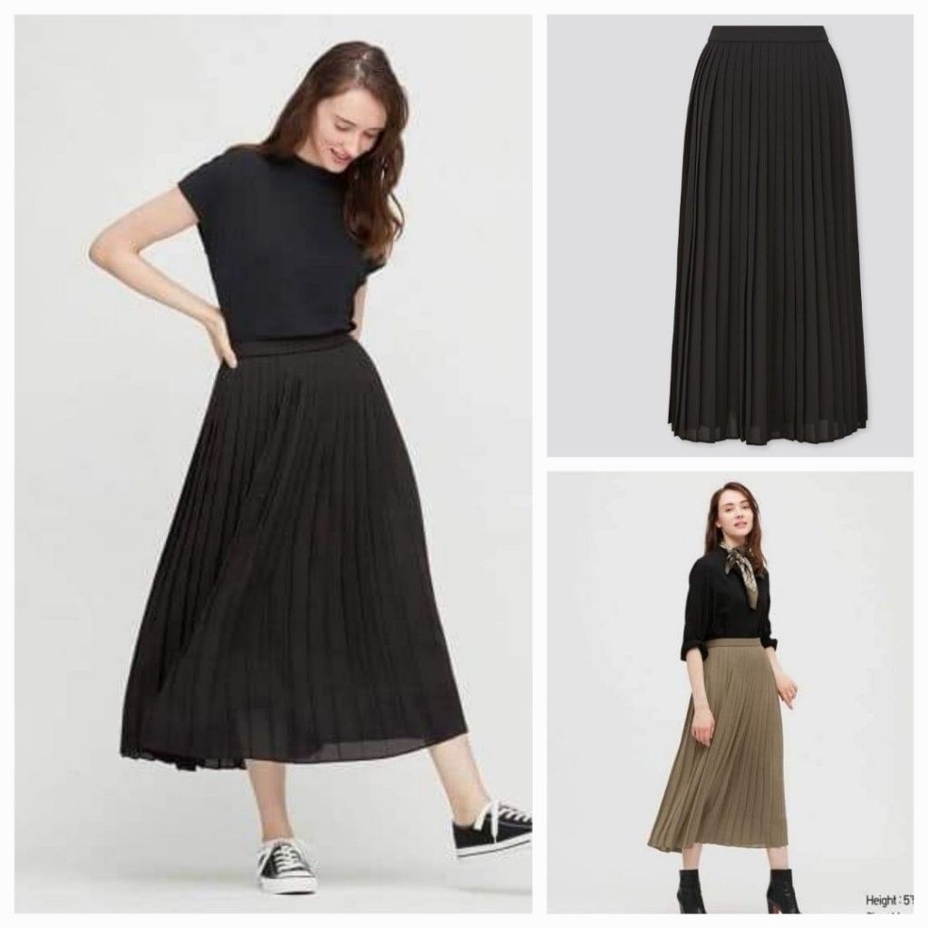 UNIQLO chifon pleated skirt rok lipit rempel