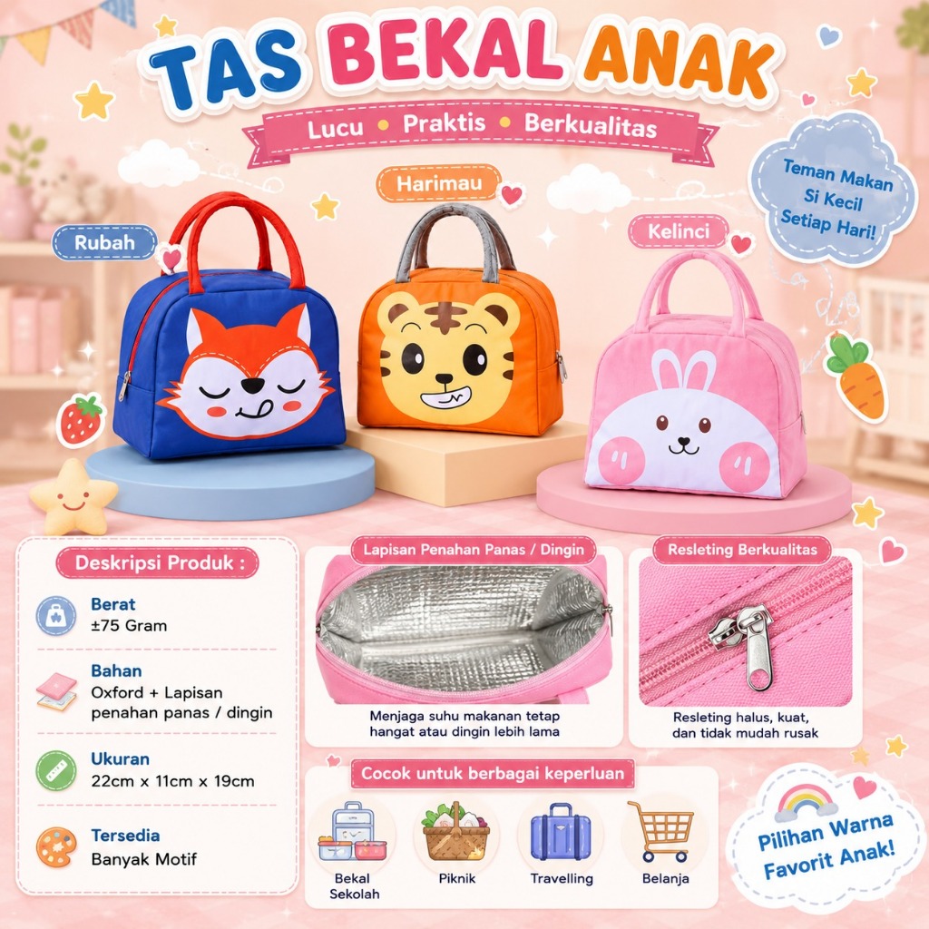 TAS BEKAL KARAKTER ANAK LUNCH BAG / COOLER LUNCH BAG