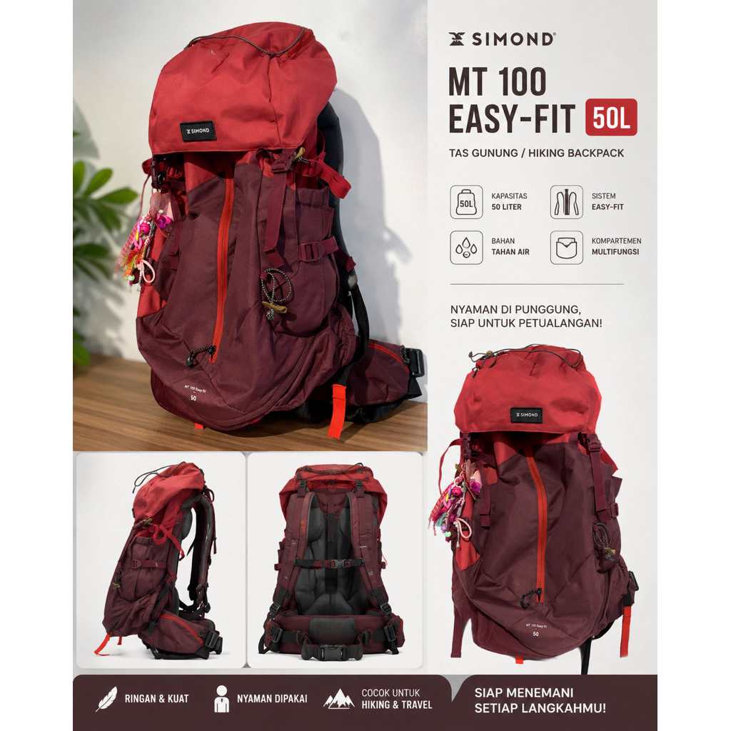 Decathlon SIMOND Tas Carrier Wanita MT100 Easyfit - 50L- SECOND