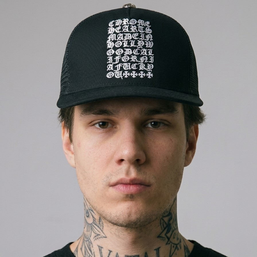 Chrome Hearts MADE IN HOLLYWOOD Embos 3D Hat - Topi Trucker Pria Premium  | Topi Jaring Nyaman Dipak
