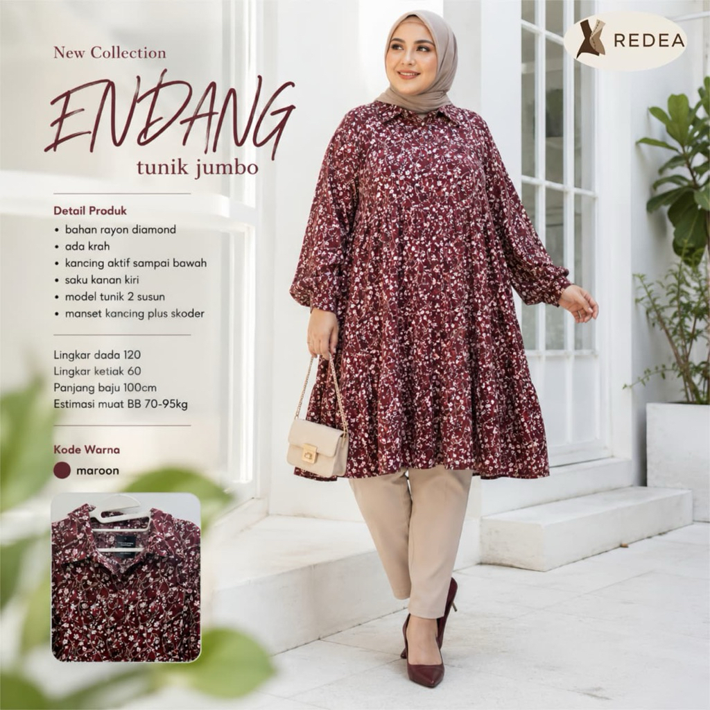 Atasan Wanita Muslimah Endang Jumbo Tunik Bahan Rayon Diamond Motif Bunga Busui LD120 130 140