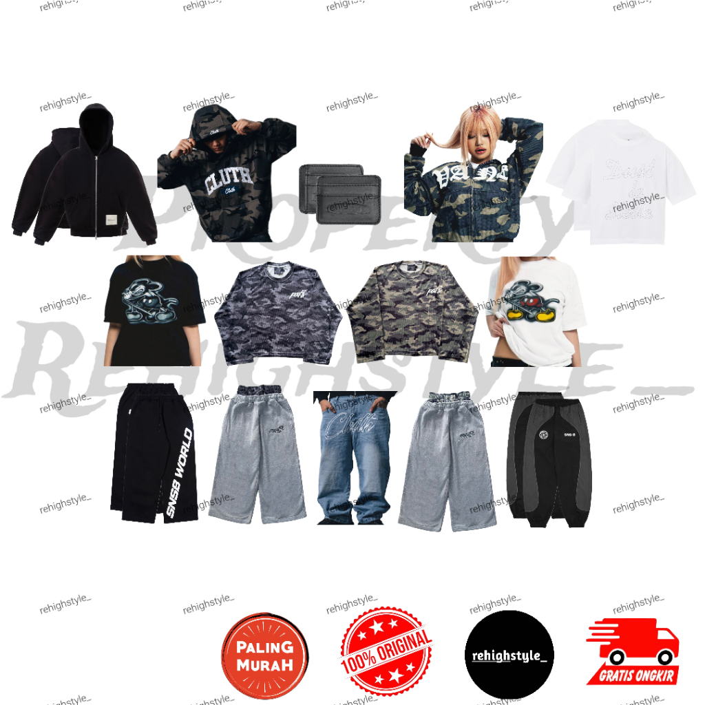 HOODIE BOXY CLUTHVISION CAMO / ZIP HOODIE VANE MOUZE REVERSIBLE / WAFFLE PATS RHINESTONE CAMO BLACK 
