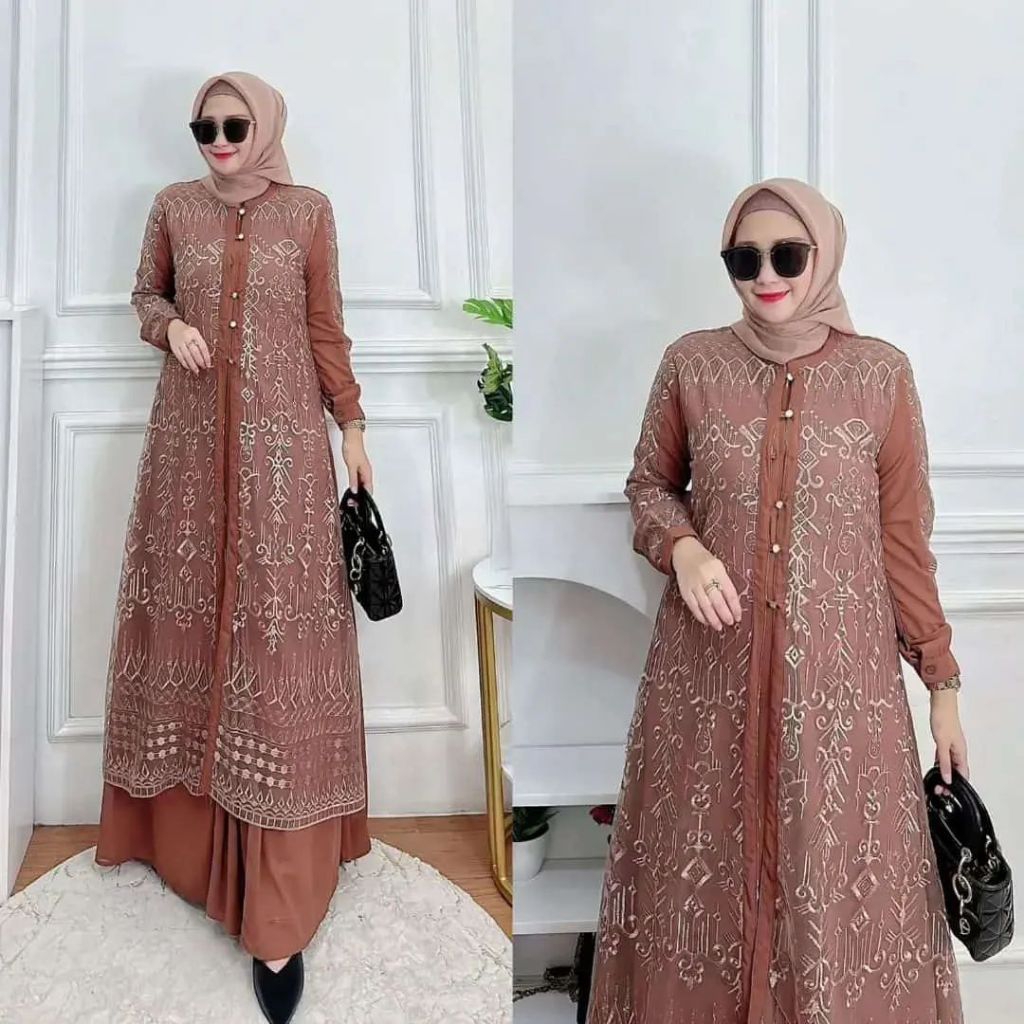 Gamis Sabrina Premium / Baju Kondangan Muslim Wanita Mewah / Long Dress Kebaya Wisuda Lamaran Tile O