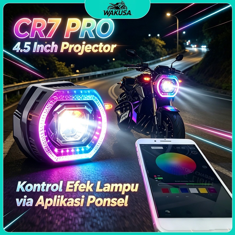 Lampu Motor CR7 Bi-LED 4.5 Inch Plus Kipas Biled C662 Projie Biled Crystal Blue Lens Kontrol Lampu v