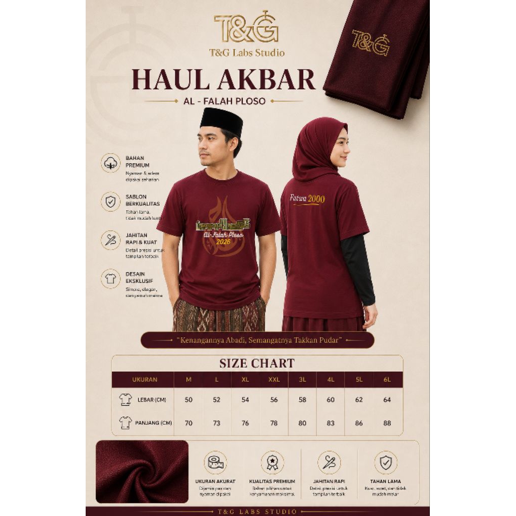 Kaos HAUL AKBAR AL-FALAH PLOSO 2026 | Al-Falah Ploso | Kaos Event NU Premium | Kaos Komunitas Islami