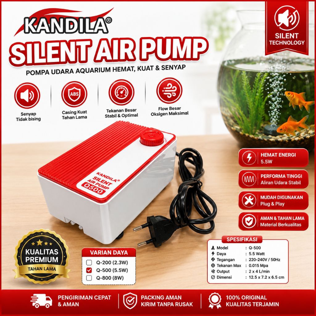 POMPA UDARA KANDILA Q200 / Q500 / Q800 SILENT AIRPUMP AERATOR KOLAM AQUARIUM