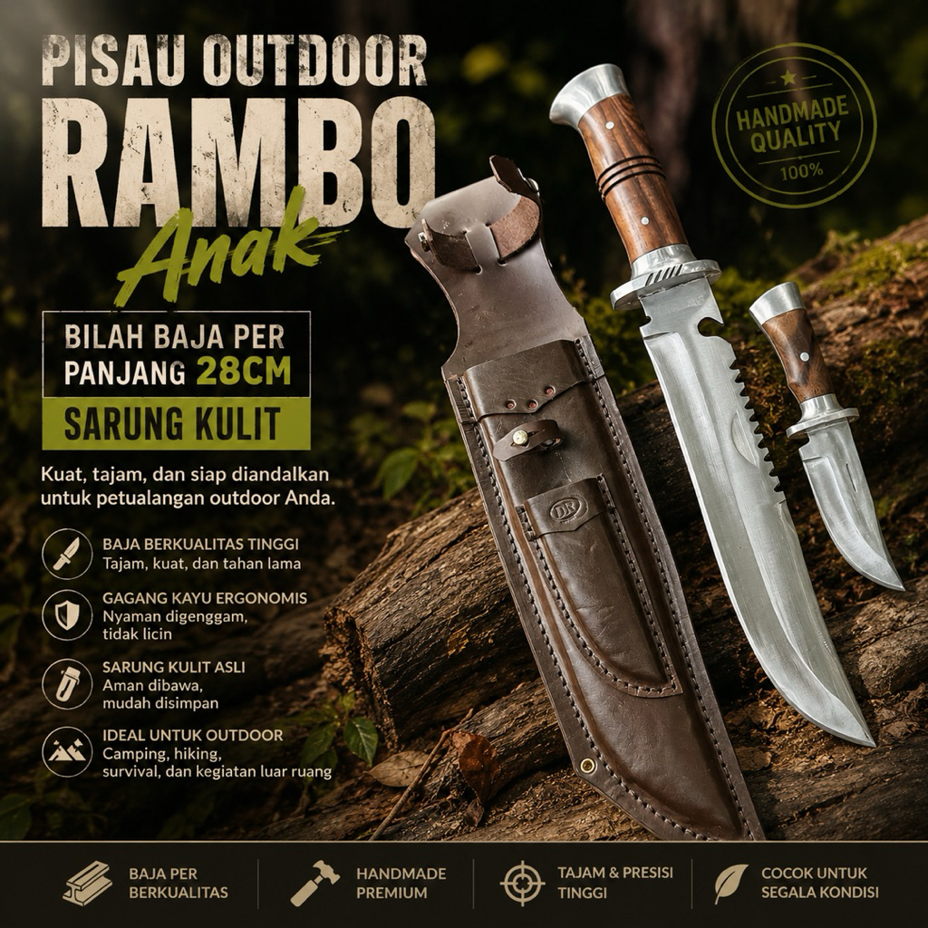 Pisau survival outdoor rambo dr jumbo set 28cm