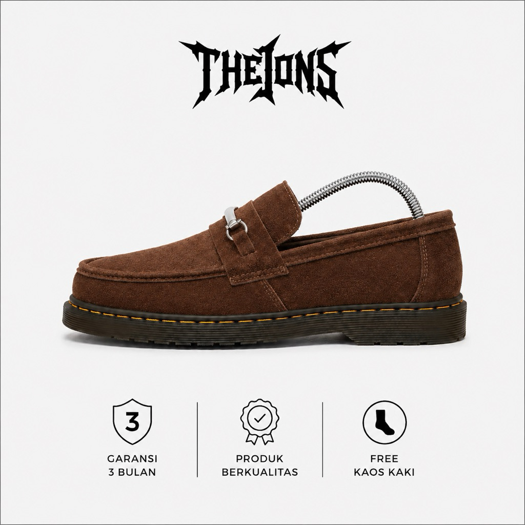 THEJONS Sepatu Loafers Ring Suede pria wanita formal casual sol karet - Ring Suede Coklat