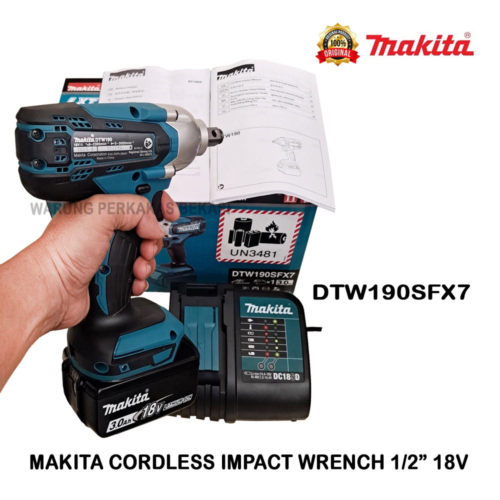 ORIGINAL Mesin Cordless Impact Wrench Makita DTW190 Mesin Impek Baterai 18 Volt