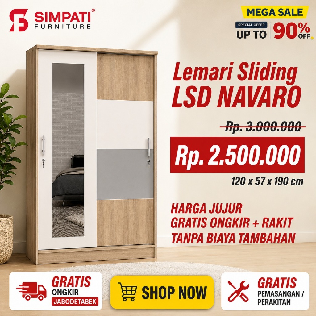 Lemari Sliding Cermin Olympic LSD NAVARO