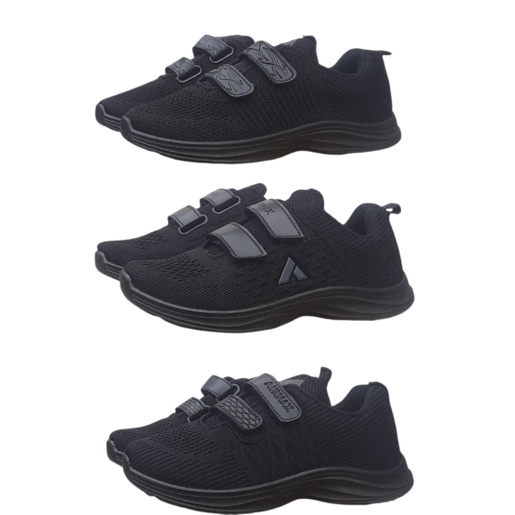 Sepatu sekolah anak tanpa tali sepatu velcro hitam polos sepatu sekolah junior
