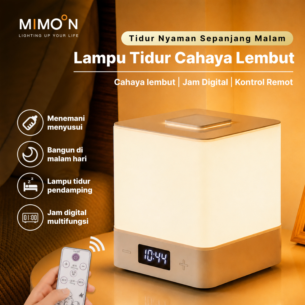Lampu Tidur Bayi  LED Lampu Tidur Tanpa Colok Lampu Tidur Anak Dilengkapi Jam Dan Remote Control