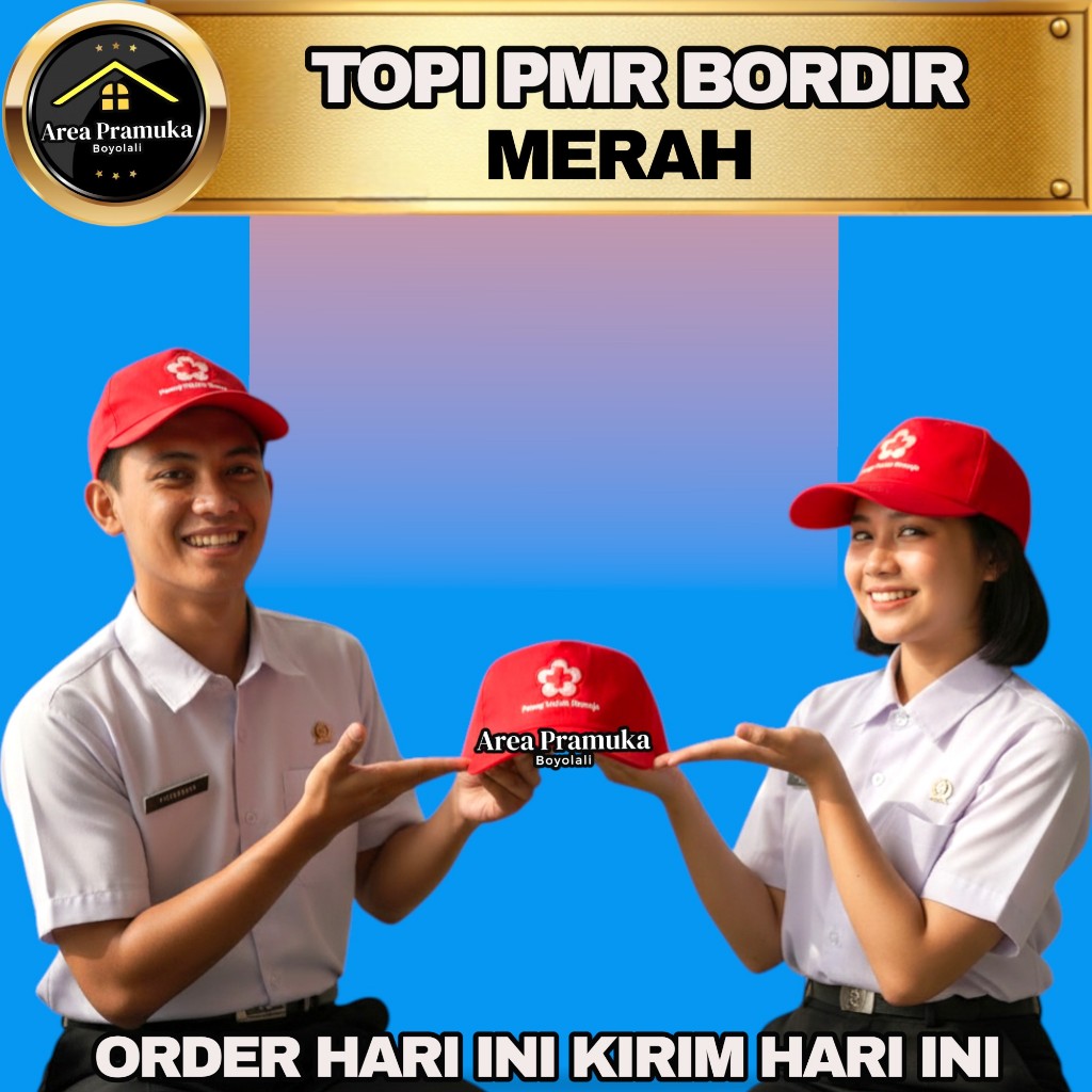 Topi PMR merah bordir / topi PMR bordir