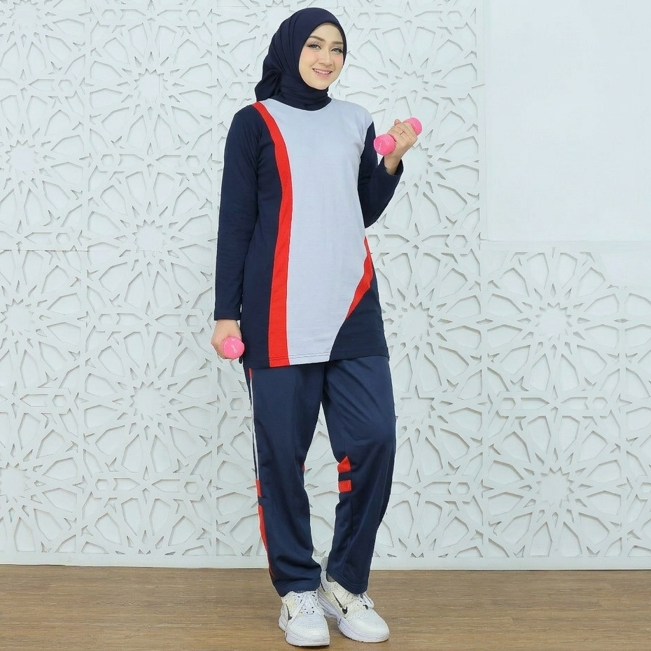 Seragam Baju Olahraga Wanita Muslimah Model Tunik Bahan Katun / Setelan Baju Senam Muslimah
