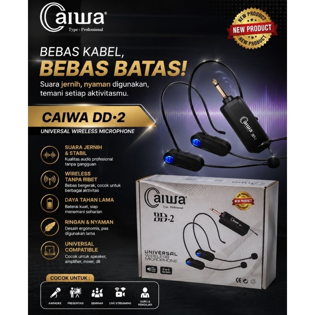 Mic Wireless Aiwa DD-2 isi 2 Mic Bando Wireless Mic Wireless Headset isi 2
