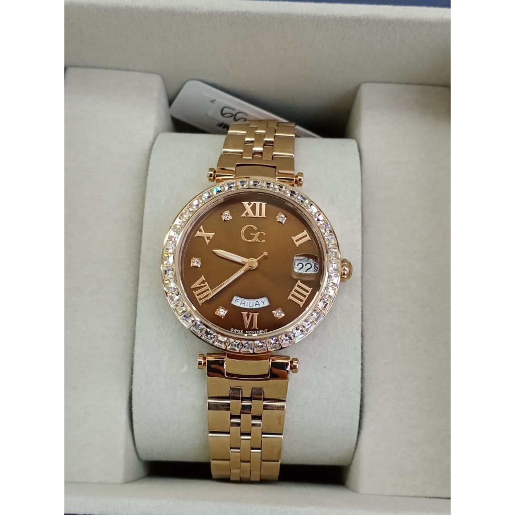 Guess Collection Gc Z01009L4MF Jam Tangan Wanita Original Swiss Movement Rantai Rose Gold Brown Dial