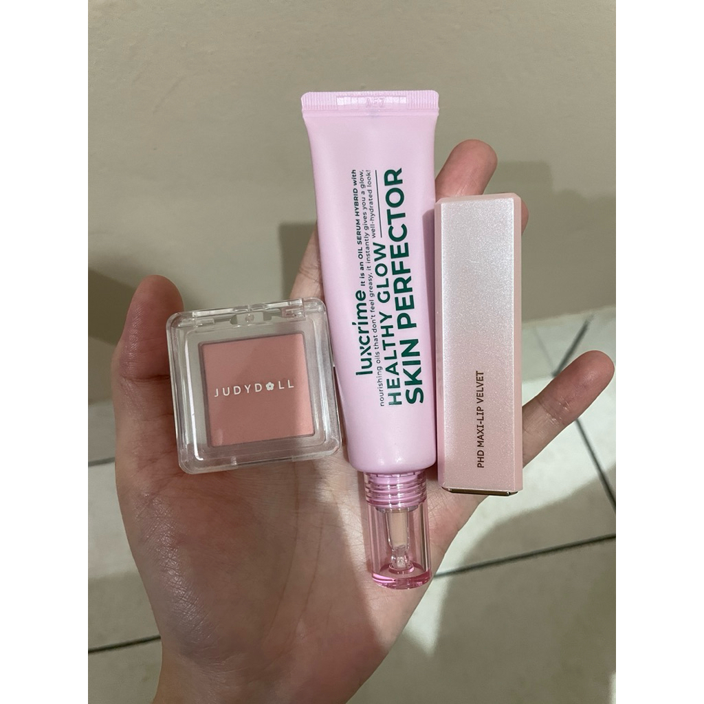Judydoll Blush on Powder & Luxcrime Healthy Glow Skin Perfector & SASC P.H.D Maxi-Lip Velvet Lipstic