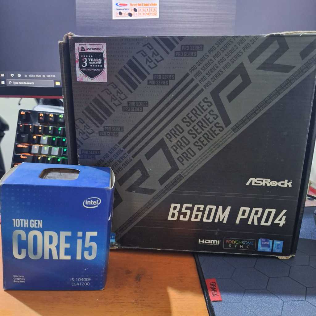 Paketan Processor Intel Core i5 10400F Box Motherboard Asrock B560M Pro4 (Intel Gen 10 & 11)