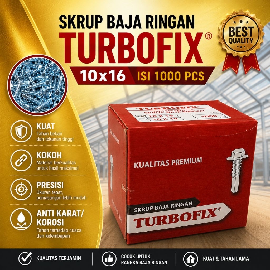Sekrup/Skrup Baja Ringan/Roofing TURBOFIX CHROME PLATE SS 10x16 isi 1000pcs